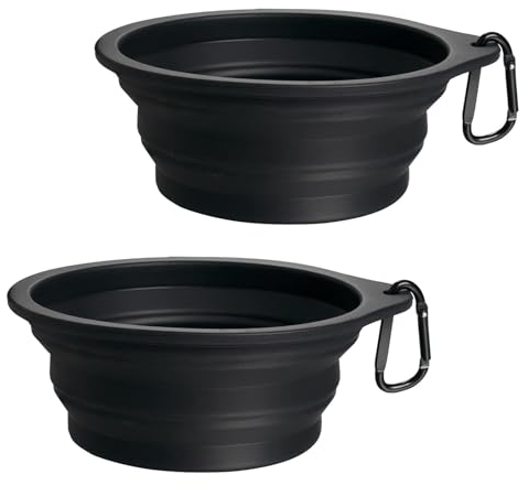 PetBonus Cuencos plegables para perros de viaje de silicona, cuenco de viaje portátil con mosquetón, plato para comida y agua para perros y gatos, lavables en lavavajillas