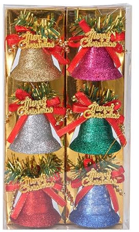 6 Stück Glitzer Weihnachtsglocke Anhänger Kunststoff Miniglöckchen Weihnachtsschmuck Glänzend Glöckchen Baumschmuck Merry Christmas Weihnachten Glocken Ornamente Christbaumschmuck (Bunte, 6cm)