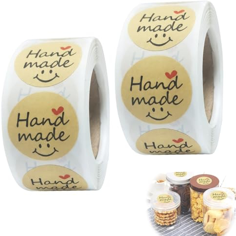 2 Volúmenes Pegatinas de Amor Hechas a Mano, Hecha Mano Pegatina Redonda, Etiquetas Adhesivas Pegatinas, Etiquetas Redondas Amor Pegatina, para Tienda de Repostería, Cumpleaños de Niños, Fiesta