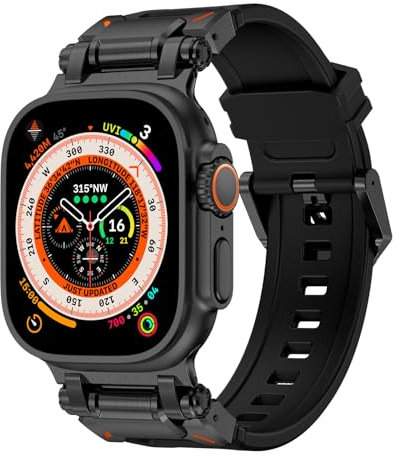 Sport Band for Apple Watch Ultra 2/Ultra Bands 49mm 45mm 44mm 42mm for Man, Durable Liquid Silicone Rubber Band with Metal Connector iWatch Ultra 9 8 7 6 5 4 3 SE(Black Adapter-Black)