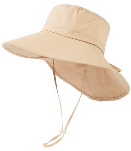 TOP-EX XL/XXL Damen Sonnenhut XXL 63cm Baumwolle UPF 50+ Sonnenschutz Sommerhut mit Nackenschutz für Damen Breite Krempe Outdoor Gartenhut Faltbar Khaki