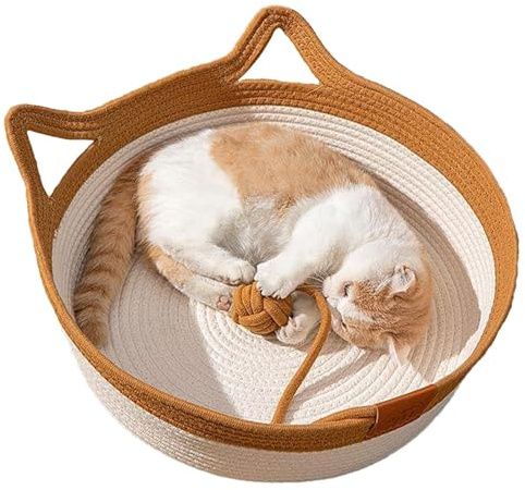 Jomewory Schreibtisch Nest Katzenbett, Katzenkorb, Niedliches Kratznest Für Katzenohren, Handgewebt und Kratzfest, Waschbare, Haustierbett aus Baumwollseil, Faltbare Nest Für Katzen