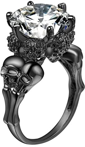 Damen Ring Schwarz, Verlobungsring Totenköpfe mit Zirkonia Schmuck Größe 62 (19.7) Jahrestag Geschenk für Sie mit Box
