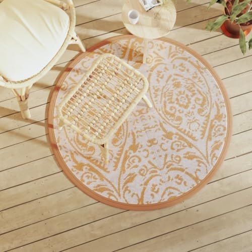 ShGaxin Outdoor-Teppich Orange und Weiß Ø120 cm PP, Area Rug, Carpet, Teppiche Wohnzimmer, Teppischwhonzimmer, Büroteppich, Schlafzimmer - 368506