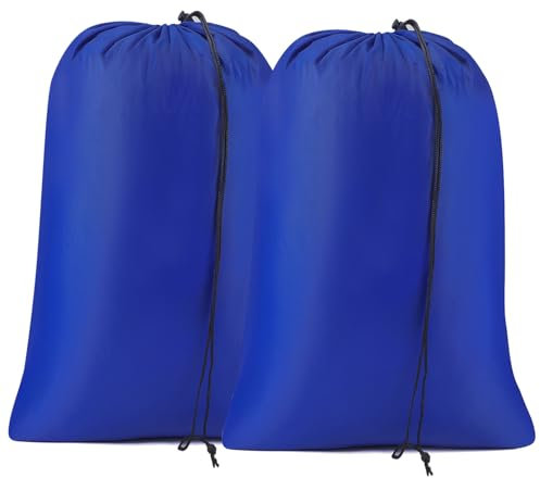 2 Pezzi Sacco Biancheria Sporca, 60 x 80 cm 100L Impermeabile Porta Biancheria Sporca Sacchetti Viaggio con Coulisse Sacco Lavanderia Pieghevole per Casa Dormitorio Campeggio (Blu)