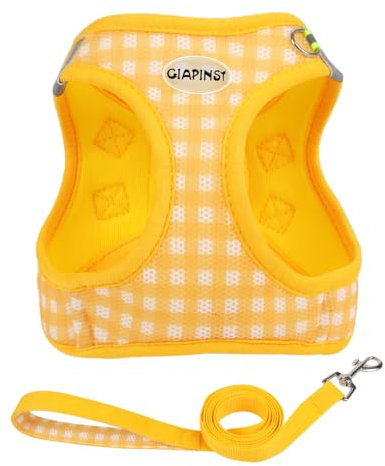 GIAPINST Hundegeschirr, Step-in Hundegeschirr für kleine, mittel Hunde, Katzengeschirr, Mesh Atmungsaktiv Brustgeschirr, Anti Zug Reflektierend Haustier Sicherheitsgeschirr für Gehen (Gelb, S)