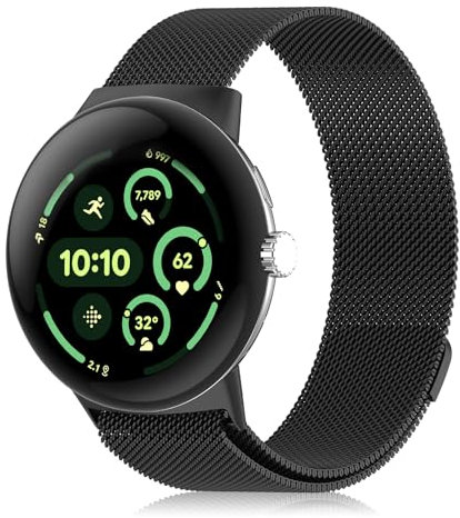 SeNool Armband für Google Pixel Watch 4/3 45 mm, [Edelstahl Metall Einstellbar Ersatzband] [Weich Atmungsaktiv] Magnetversch Mesh Gewebte Uhrenarmband für Google Pixel Watch 4/3 45 mm - Schwarz