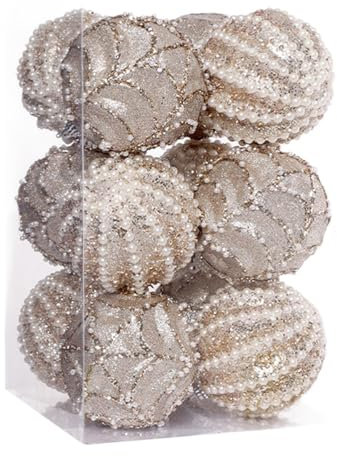 12 Pcs Cream Christmas Balls Ornaments - Hanging Baubles Champagne Decorations for Christmas Tree, Anniversary & Xmas Party
