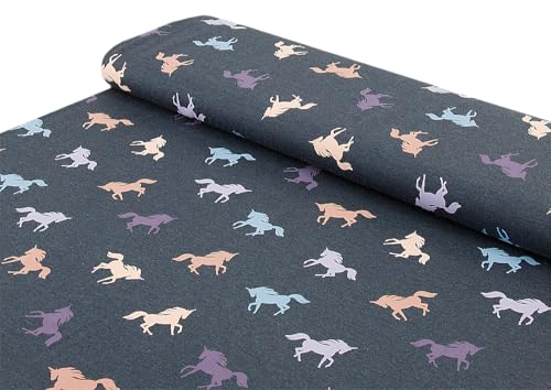 Baumwoll - Jersey Stoff Kinderstoff blau meliert Einhorn Einhörner - Meterware ab 25 cm x 150 cm