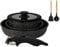 BOREINE Batterie de cuisine, Set induction casserole et poêle tout feux avec couvercle, Lot poêle avec poignée amovible, Revêtement antiadhésif, Compatible au four (Noir 7 Pce)