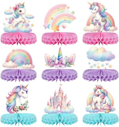 Heboland 9 Stück Einhorn Deko Kindergeburtstag Tischdekoration, 3D Tischdeko Geburtstag Einhorn für Einhorn Party Deko Mädchen