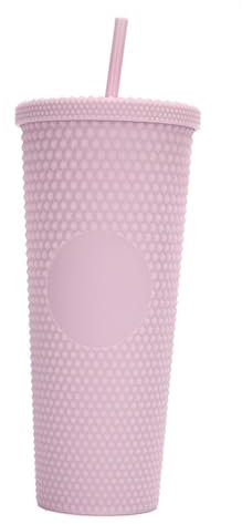 Hztyyier 710ml 24oz Grande capacité Double Couche Mat Tumbler, Couvercle étanche Paille, Réutilisable Tasse en Plastique pour l'eau, café, thé, Jus (Violet Clair)