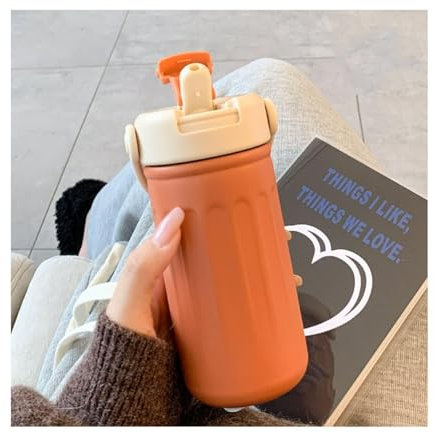 BTWYU Coffee Mug,Cups Reusable Simple Insulated Tumbler with Straw lid Portable Drinking Cup Travel Coffee Cups with Handle Office Beverage Cup Tea Mug Sturdy(Orange,380ml)