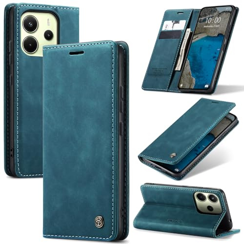 Azororo Handyhülle für Redmi Note 14 4G Hülle Premium Lederhülle Flip Case Magnet Tascher Kartenfach Standfunktion Klapphülle Schutzhülle für Redmi Note 14 4G, Blaugrün