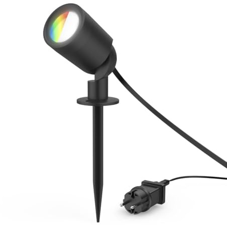 Hama Gartenlampe, LED Gartenstrahler mit Erdspieß, smarte Außenleuchte IP65 | WLAN Außenlampe schwarz, Matter, farbige Gartenbeleuchtung + Farbwechsel, dimmbar, schwenkbar, mit App