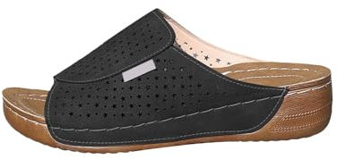 Pantofole da donna con tacco, sandali romani, peep toe, sandali ortopedici, estivi, comodi, da donna, con décolleté, slipper da giardino, pantofole da esterno, Nero , 36 EU