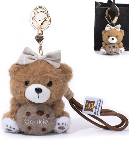 YILANFULL Niedlicher Schlüsselanhänger, Plüschbär, Taschenanhänger, Teddybär, Geschenk für Handtasche, Geldbörse, Rucksack, Autoschlüssel, Keksbär braun, 3.5*5*2.7