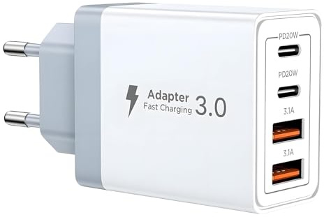 USB C Ladegerät 40W 4 Ports für iPhone 17 16 15 14 13 12 11 Pro Max XS XR Mehrfach Ladestecker mit PD QC Wandstecker Multiport Schnellladegerät Power Adapter für Handys Tablet