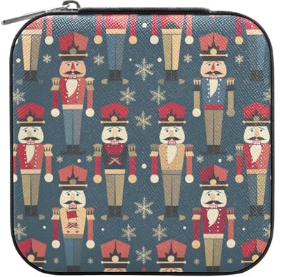 ISAOA Nutcracker Pattern Jewelry Box, Small Portable Travel Jewelry Box PU Leather Jewelry Travel Organizer Case Rings Earrings Necklace Storage Box for Women Girls Gifts