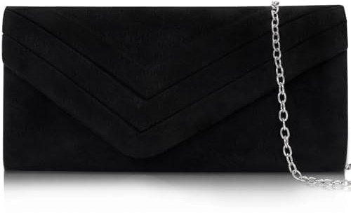 Larcenciel Clutch, Elegante Wildleder Handtaschen Damen mit Kette, Mode Umschlag Abendtasche, Klassisch Plissiert Tasche