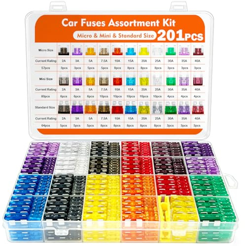 201Pcs Kfz Sicherungen Set, Bst4U 80 Mini Flachsicherungen + 64 Standard Auto Sicherungen + 57 Micro Autosicherungen +1 Sicherungszieher für Auto/RV/LKW/Motorrad/Boot (2 3 5 7.5 10 15 20 25 30 35 40A)