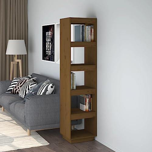 Mhdvray Bücherregal Raumteiler Honigbraun 40x35x167 cm Massivholz Kiefer Standregal Hochschrank mit Wandbefestigung für Wohnzimmer Flur Büro