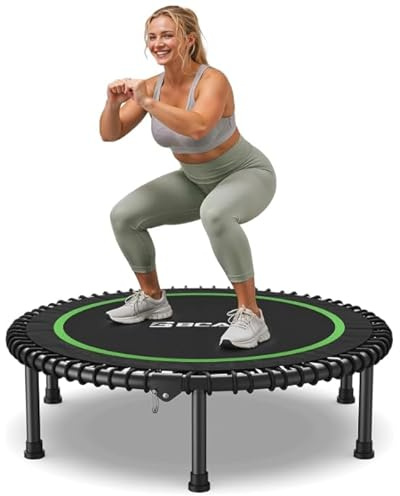 BCAN Fitness Indoor-Trampolin, Ø 102/122 cm Durchmesser, Bungee/Feder-Minitrampolin, geeignet für Erwachsene bis 204/250 kg, Bodentrampolin mit verstellbaren Griffen, leise und vibrationsarm