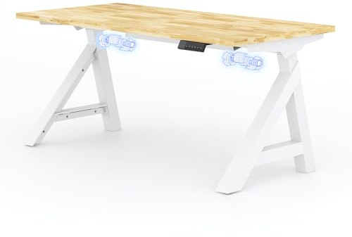 FLEXISPOT Höhenverstellbarer Schreibtisch Gestell elektrisch WoodiX E3 | Premium Tischgestell höhenverstellbar im eleganten A-Gestell-Design mit Doppelmotor, Kabelmanagement & Massivholz-Tischplatte
