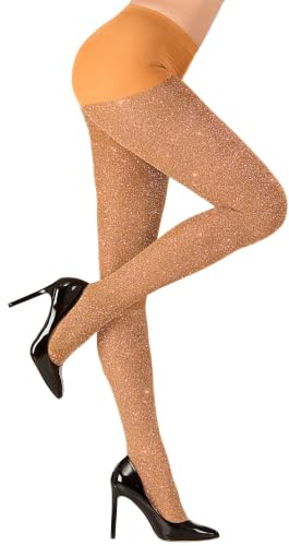 WIDMANN MILANO PARTY FASHION W Strumpfhose Glitzer, 40 DEN, Gold, Weihnachten, Faschingskostüme