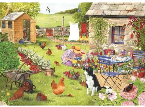 The House of Puzzles - Grandma's Garden Jigsaw - Big 500 Piece Jigsaws For Adults, Extra Large Pieces, Artist Illustrated, Scenic Landscape, Deluxe Puzzle Gifts