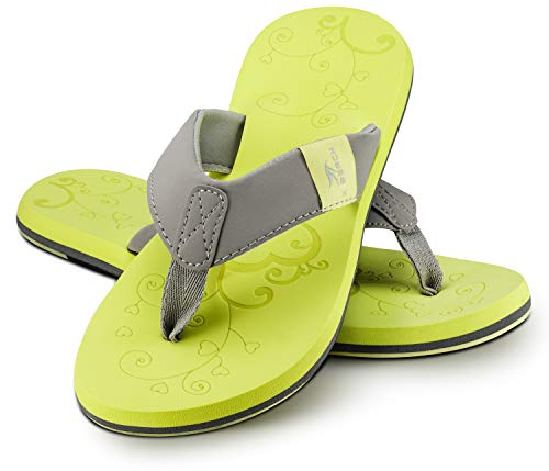 Ultrapower Flip-On Damen Zehentrenner | Flip Flops | Badelatschen | Strandschuhe | Duschlatschen | Zehenstegpantolette | Bad | Sauna Schuhe | Sandalen | ZT2 | Gelb/Grau | Gr.36