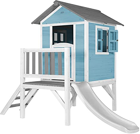 AXI Maison Enfant Beach Lodge XL en Bleu avec Toboggan en Blanc | Maison de Jeux en Bois FFC pour Les Enfants | Maisonnette/Cabane de Jeu pour Le Jardin