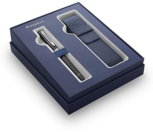 Waterman Expert Füller Geschenkset | Füllfederhalter Schwarze mit blauem Schreibgeräteetui | Geschenkbox