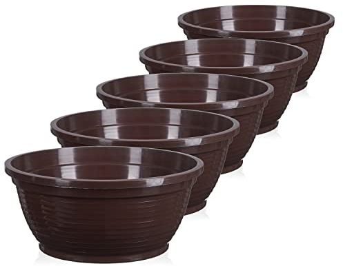 Tymar Grabschale, 5 Pack, Blumenschale,Pflanzschale, runde Schale, Kunststoff, Pflanztopf für Garten, Balkon, Terrasse (Braun, ø 20 cm)