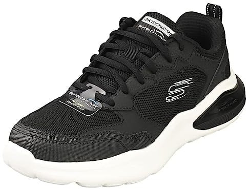 Skechers Herren 232560 BKW Sneaker, Schwarzes Leder-Mesh-Duraleather, weißer Besatz, 42.5 EU
