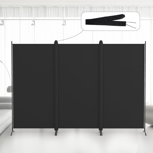 Kokorona Raumteiler 3 Panel Klappbarer Sichtschutz für Schlafzimmer, Wohnzimmer, Büro, freistehend, tragbar, temporäre Wandteiler für Raumtrennung, 259,1 cm Lx71 B, Schwarz