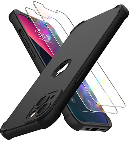ORETECH für iPhone 13 Mini Hülle, mit 2 Stück Schutzfolie, 360 Grad Ganzkörper Stoßfest Kratzfest Silikon Handyhülle für iPhone 13 Mini 5,4 Zoll,Schwarz