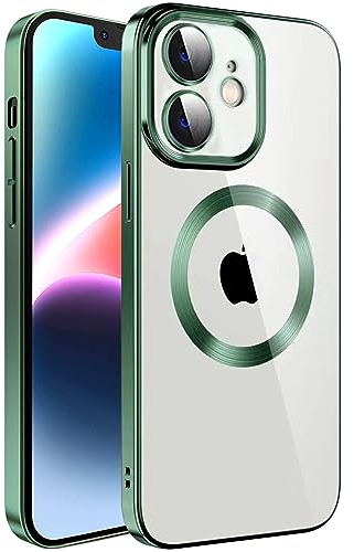 S. Dawezo Klare Magnetische Hülle für iPhone 11, kompatibel mit MagSafe Kabelloses Laden, Militärnorm Schutz, Kratzfest, Stoßfest, Schlanke Transparente Silikonhülle für iPhone 11 Hülle, Grün