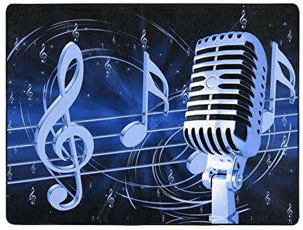 Teppich mit Mikrofon mit Musiknoten, 160 x 121,9 cm, moderner Teppich, rutschfest, für Wohnzimmer, Schlafzimmer