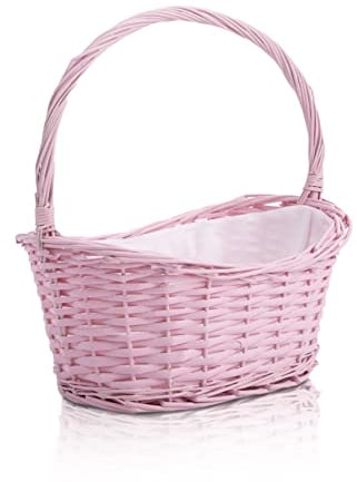 Wicker Wedding Flower Girls Basket Easter Egg Hunting Toy Shopping Gift Basket Pink Yellow Blue Grey (Pink)