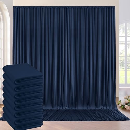 Faltenfreie Hintergrundvorhänge für Partys, 1,2 m x 3 m, 8 Paneele, 15,2 x 3 m dick, seidiges Polyester, Marineblau, Foto-Hintergrund, Vorhänge für Abschlussfeier, Party, Geburtstag, Babyparty,