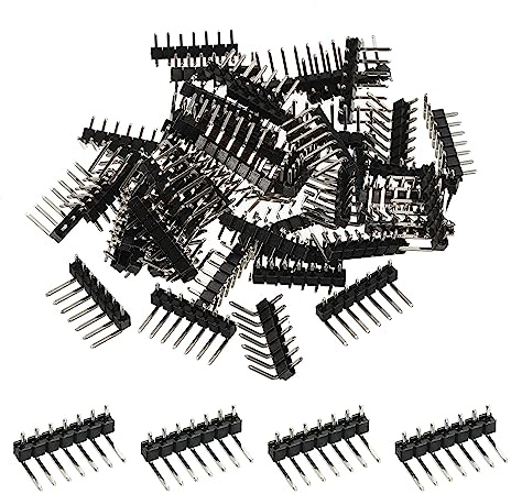 PATIKIL 50 Stück Stiftsenleiste, 7Pin Buchsenleiste 2.54mm Stichabstand | Einreihig Gebogene Nadel für Computer und Steckbrett Leiterplatten