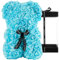 Rose Bear Rose Teddy Bear Fleur Boîte cadeau noire pour la Saint-Valentin, anniversaire, fête des mères, Noël, anniversaires, entièrement fait à la main, 25,4 cm Fleur Ours transparent (Bleu bébé)