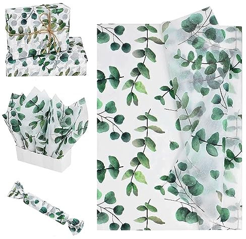 30PCS Tissue Paper for Wrapping Gifts, 20 * 14 Inch Green Leaf Tissue Paper Sheets for Packaging Green Tissue Paper for Wedding Birthday Baby Shower Party Favor, Gift Bag Box Packaging DIY