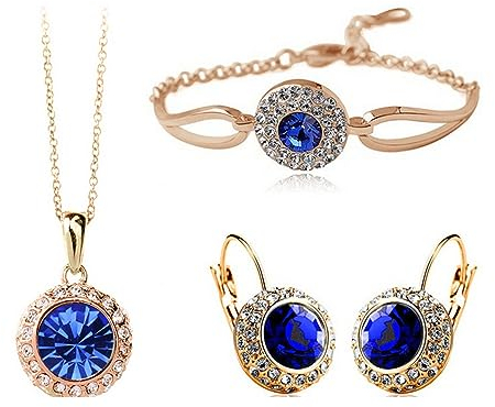 FDEETY Elegantes Schmuckset Für Damen Mit Blauen Kristallen Halskette Armband Und Ohrringe Luxuriöses Schmuckset Für Besondere Anlässe Hochwertige Materialien Und Exquisites Design