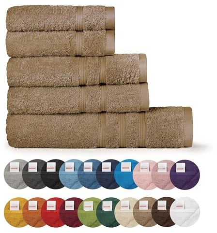 Bassetti Weiches Handtuch, 480 g, 100 % Baumwolle, 5-teiliges Set (2 à 58 x 105 cm + 2 x 38 x 55 cm + 1 x 70 x 140 cm) – Kollektion MONIQUE – Leinen 4P