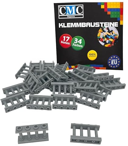 CMC imports 10 x Geländer/Zaun 15332 Klemmbausteine vers. Farben zur Auswahl Bausteine 1x4x2 Noppen Zaunelemente Kompatibel Einzelteile (411 - Hellgrau)