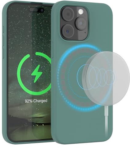 EAZY CASE - Silikonhülle kompatibel mit iPhone 15 Pro Max Hülle mit Qi Charging Silikon Case weich stoßfeste Handyhülle Schutzhülle Kameraschutz Dünn Schutz Cover TPU Bumper in Nacht Grün