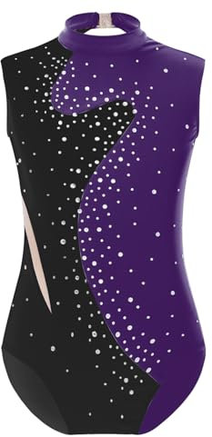 Freebily Body da Ginnastica Artistica Bambina Balletto Body Danza Classica Canotta Bodysuit Pattinaggio Artistico Leotards Jumpsuits Bodysuit Ginnastica Ritmica con Strass Lucidi Viola 13-14 anni