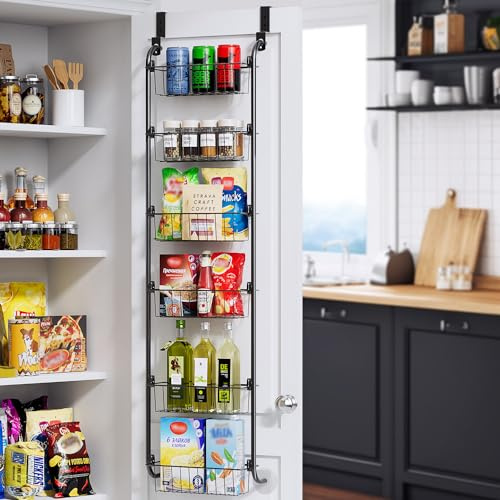 Delamu Over Door Storage, Pantry Organisers and Storage, Hanging Spice Rack Shelves for Easy Install, Cabinet Door Organiser, Home & Kitchen Essentials, 6-Tier, 33W × 127H × 12D cm, Black